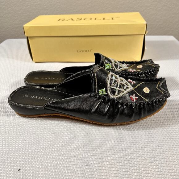 Vintage Rasolli Woman’s Size 8 Slip On‎ Black Leather Office Casual Flats - Picture 5 of 13